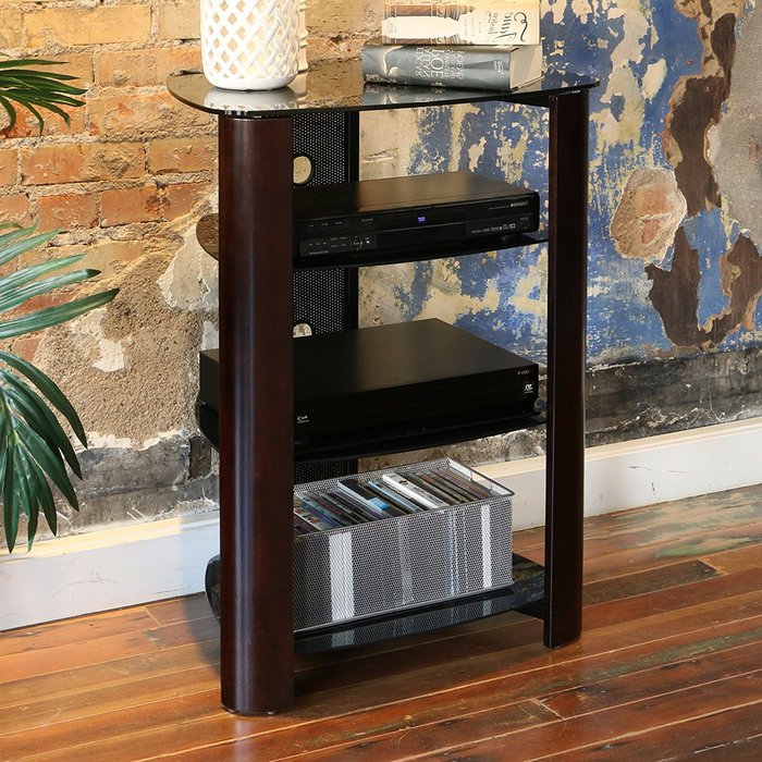 WE Furniture 35" Glass Media Storage Tower, Espresso