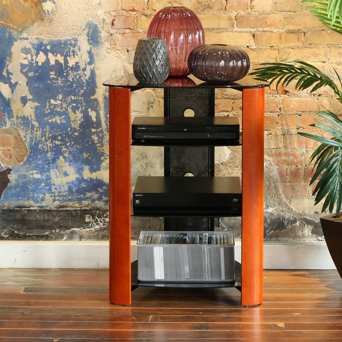 WE Furniture 35" Glass Media Storage Tower, Espresso N2