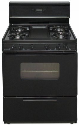 Premier SFK249BP Black 30" Electronic Spark Gas Range with 3.9 Cu. Ft. Capacity Five Cooktop Burners Lift Up Top...