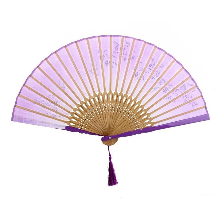 Linen Butterfly Flowers Hand Fan Lacquer Handle Folding Fan Purple N6