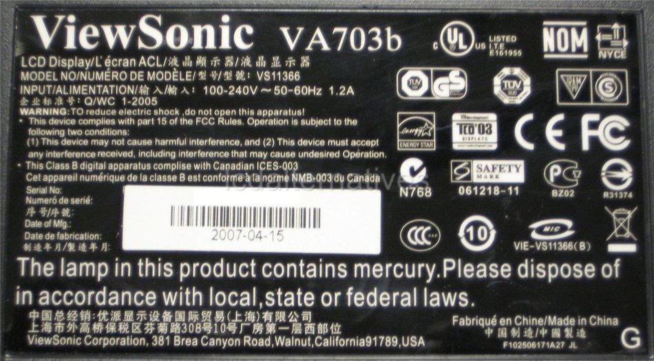 Repair Kit, Viewsonic VA703b, LCD Monitor, Capacitors, Not the Entire Board N7