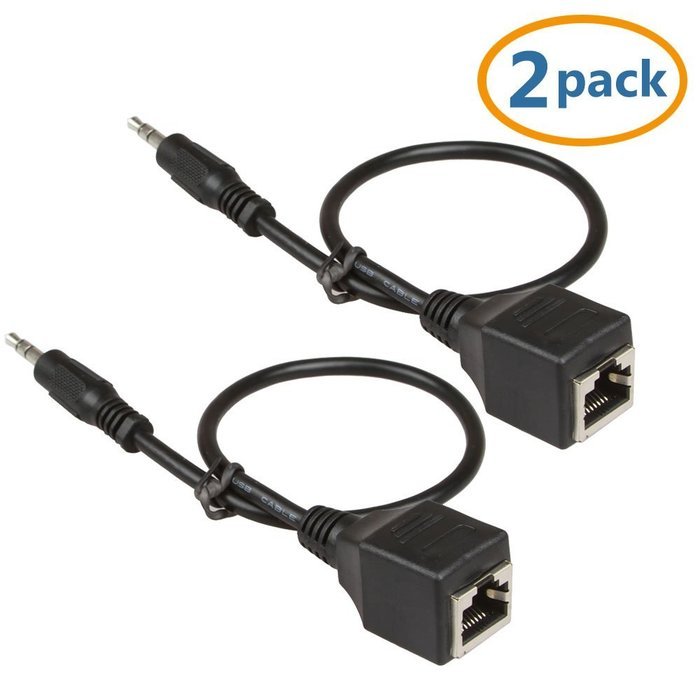 SHARPALIN 2 Pack DC3.5mm Stereo to DC3.5mm Stereo Audio Balun Extender Over Cat5/6 (2x Audio to RJ45 Female) N2