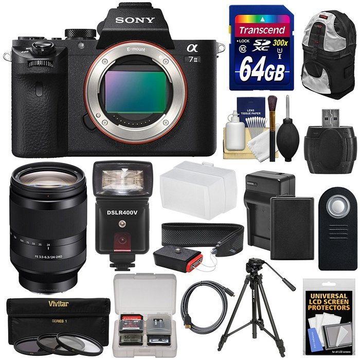 Sony Alpha A7 II Digital Camera Body with FE 24-240mm Lens + 64GB Card + Battery + Charger + Backpack + Tripod... N4