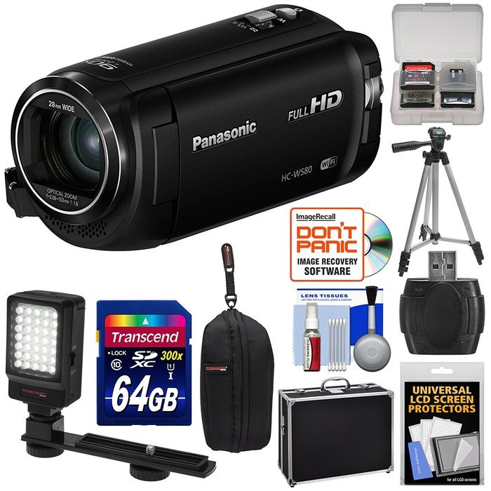 Panasonic HC-W580 Twin Wi-Fi HD Video Camera Camcorder with 64GB Card + Hard Case + Tripod + LED Light + Reader... N2