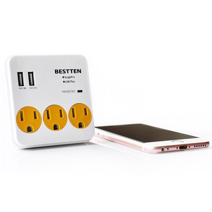 Bestten 3 Outlet Wall Mount Surge Protector with 2 USB Charging Ports (2.4A/Port, Total 3.1A) and Safety Covers... N8