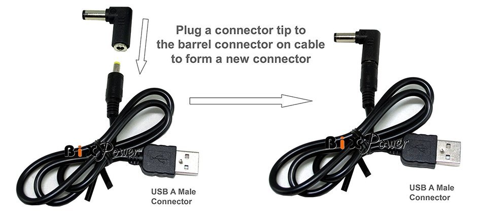 BiXPower USB Port Power Cable with 3 Extra Popular Interchangeable Connector Tips