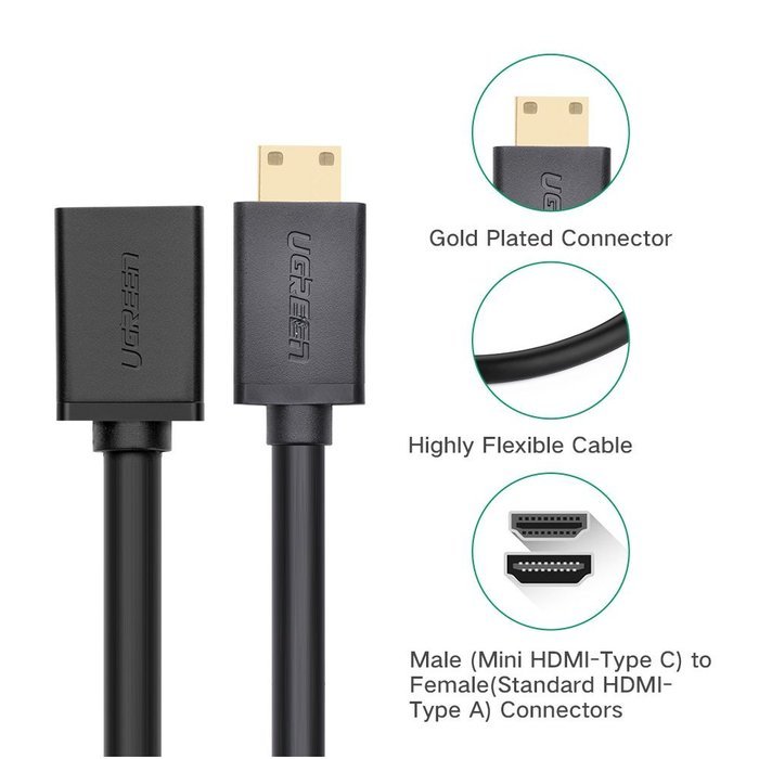 Ugreen High Speed Mini HDMI to HDMI Cable with Ethernet Type C to Type A Support 3D & 4K for Digital Cameras/Camcorders...