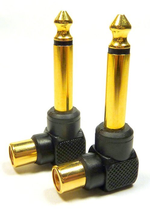 Velleman 2-Pk RCA Female Jack to 1/4" Mono Male Plug Right Angle Gold Audio Adapter