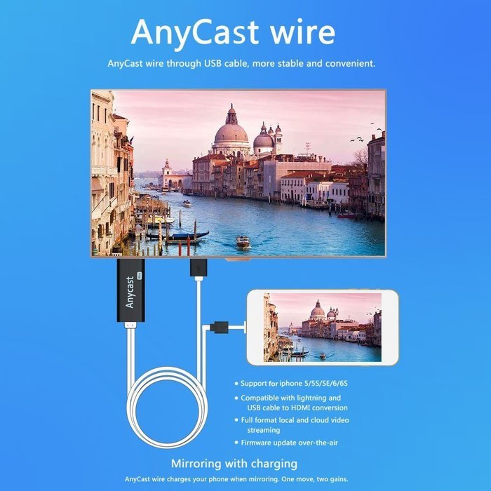 Docooler&reg; Wire TV Dongle HDMI Cable to HDTV Cable TV Stick Anycast i7 1080P Airplay Mirroring Cast for iPhone5... N3