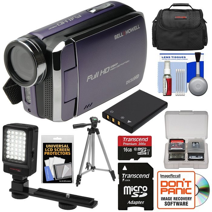 Bell & Howell DV30HD 1080p HD Video Camera Camcorder (Purple) with 16GB Card + Battery + Case + Tripod + LED Video... N4