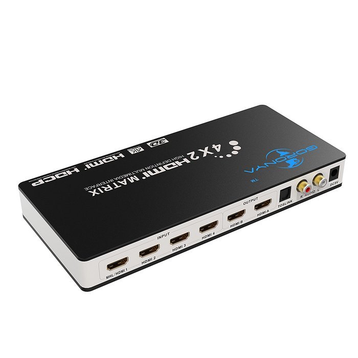 Goronya HDMI Matrix Splitter/HDMI Switch | 4 in 2 out with Optical & L/R Audio Output | HDMI Selector/Converter...