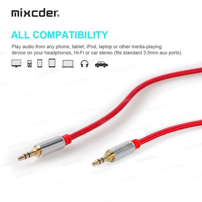 Mixcder AC505 3.5mm Jack Male to Male Stereo Audio Cable Gold-plated Braided Nylon Cord Universal AUX Cable -...