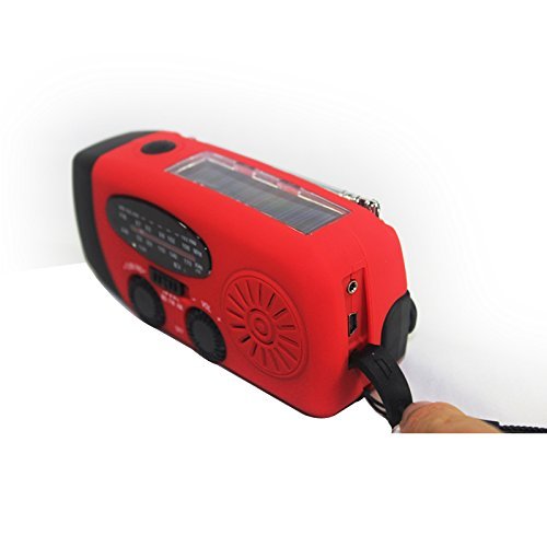 Sminiker Solar Self Powered Portable Hand Crank Emergency Radios, AM/FM/NOAA Weather, Emergency Flashlight (Red) N14