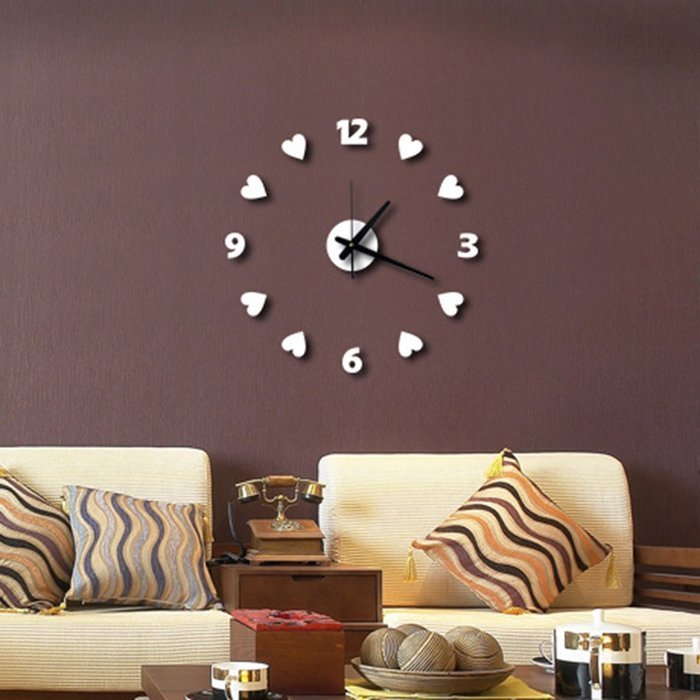 MuLuo Love Hearts Number Wall Clock DIY Acrylic Wall Stickers Watches Home Decor Clock red