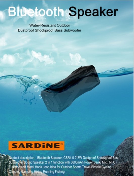 SARDINE Waterproof, Dustproof, Anti-scratch, Shockproof Wireless Portable Bluetooth Stereo Sport Speaker 4.0 Built-in...