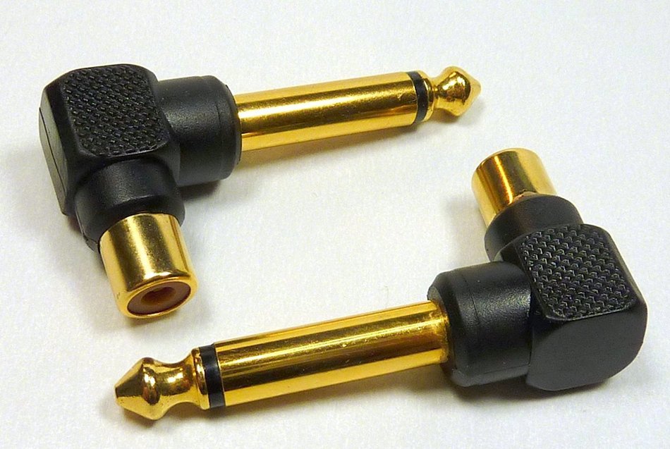 Velleman 2-Pk RCA Female Jack to 1/4" Mono Male Plug Right Angle Gold Audio Adapter N2