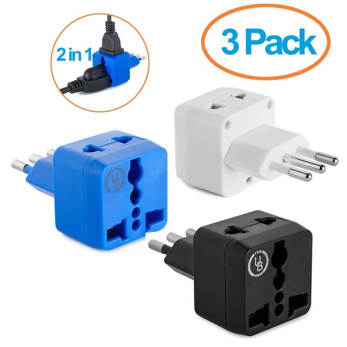 Yubi Power 2 in 1 Universal Travel Adapter with 2 Universal Outlets - Built in Surge Protector - 3 Pack - Black... N46