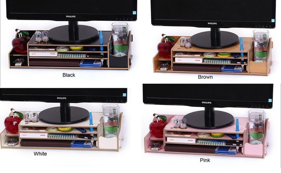 Adjustable 3 Tiers Monitor Stand Computer Monitor Riser Cradle Desk Organizer (Black) N7
