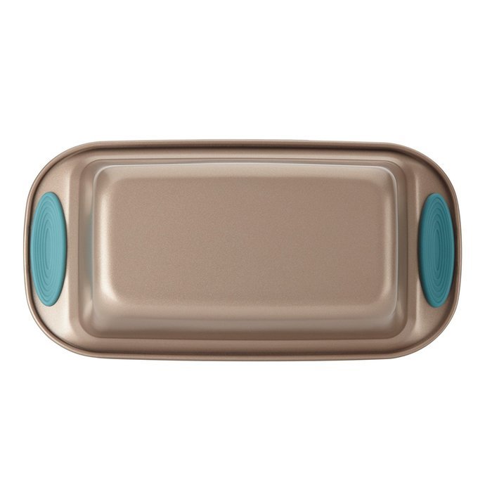 Rachael Ray Cucina Bakeware 2-Piece Loaf Pan, Latte Brown, Agave Blue Handle Grips N2