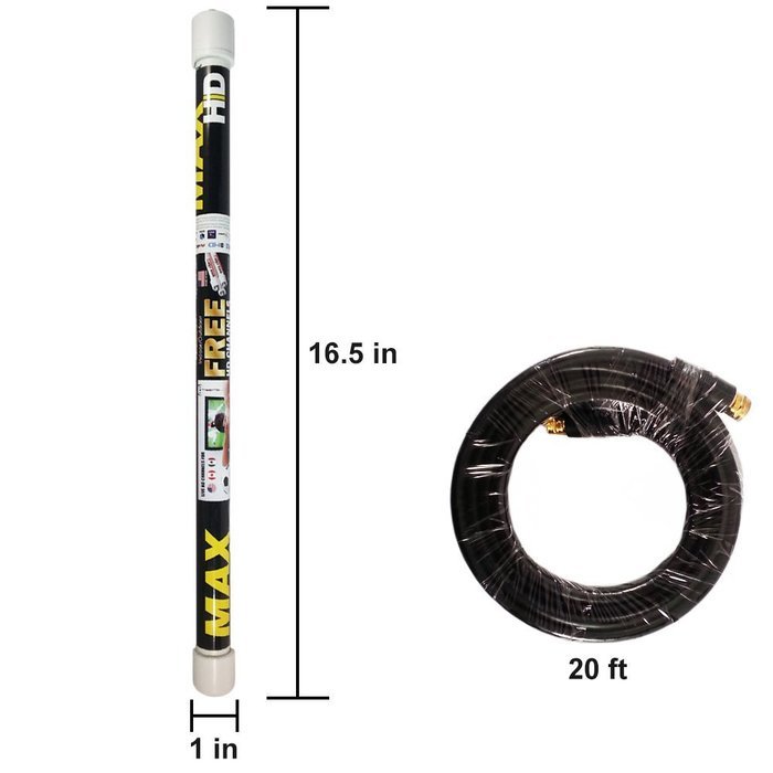 Magic Stick MAX Extra Long Free TV HD Indoor/Outdoor Antenna W/20ft Black Coaxial Cable Made in USA