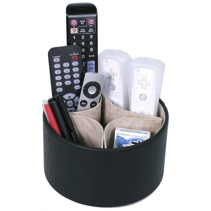 Tech Swiss TS727BK Remote organizer for the living room coffee table - Spinning storage for tv remotes, pens,...