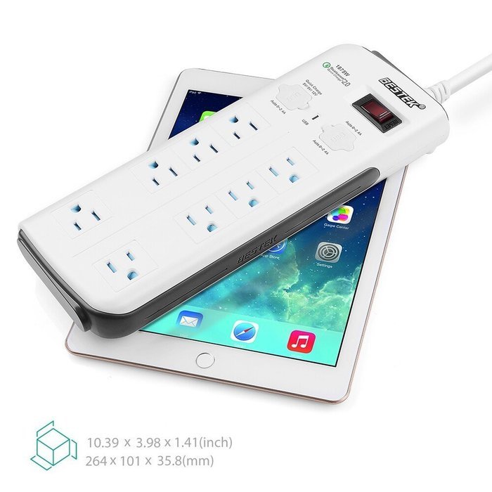 BESTEK 8-Outlet Surge Protector Power Strip 6.6-Foot with 7.5A 4-Port USB Charging Station N2