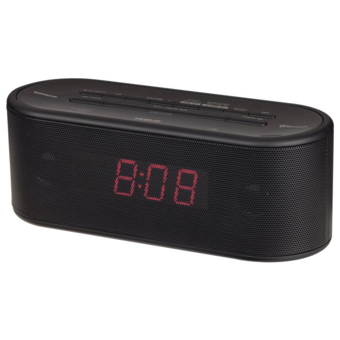 RCA RC345 Bluetooth Alarm Clock Radio Stereo System with Red Display (Black)