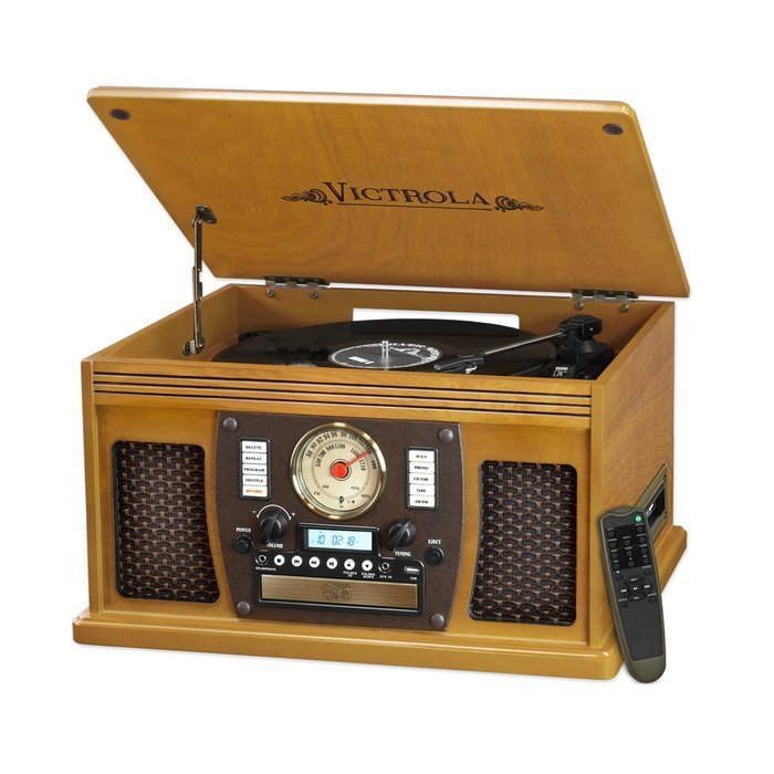Victrola 7-in-1 Bluetooth Record Player with USB Recording, Oak N3