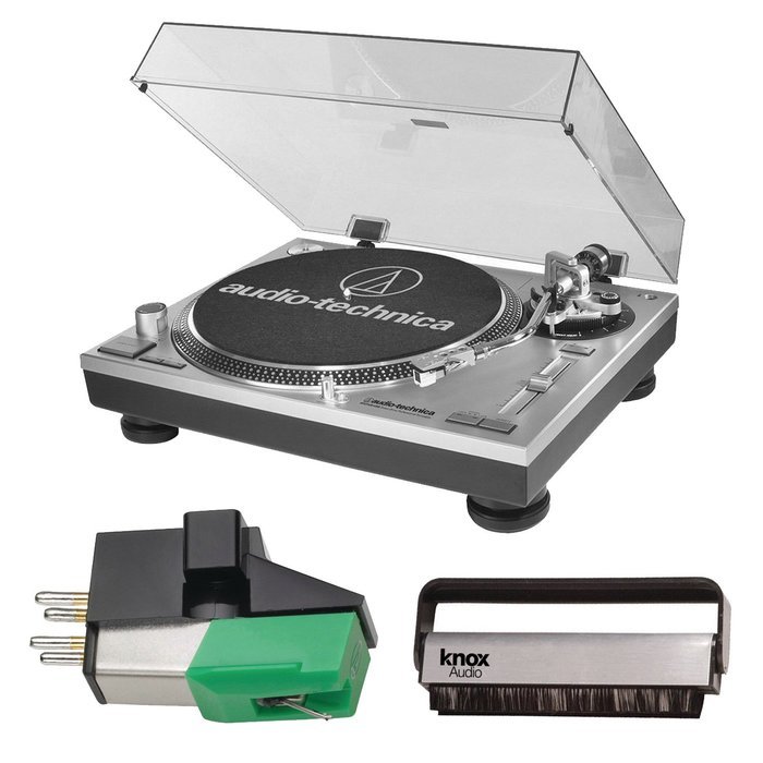 Audio Technica AT-LP120-USB Direct-Drive Professional Turntable (Silver) w/ Knox Carbon Fiber Brush & Additional...