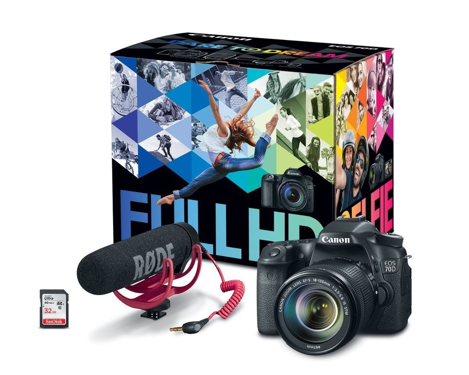 Canon EOS 70D Video Creator Kit with 18-135mm Lens, Rode VIDEOMIC GO and Sandisk 32GB SD Card Class 10 - Wi-Fi...