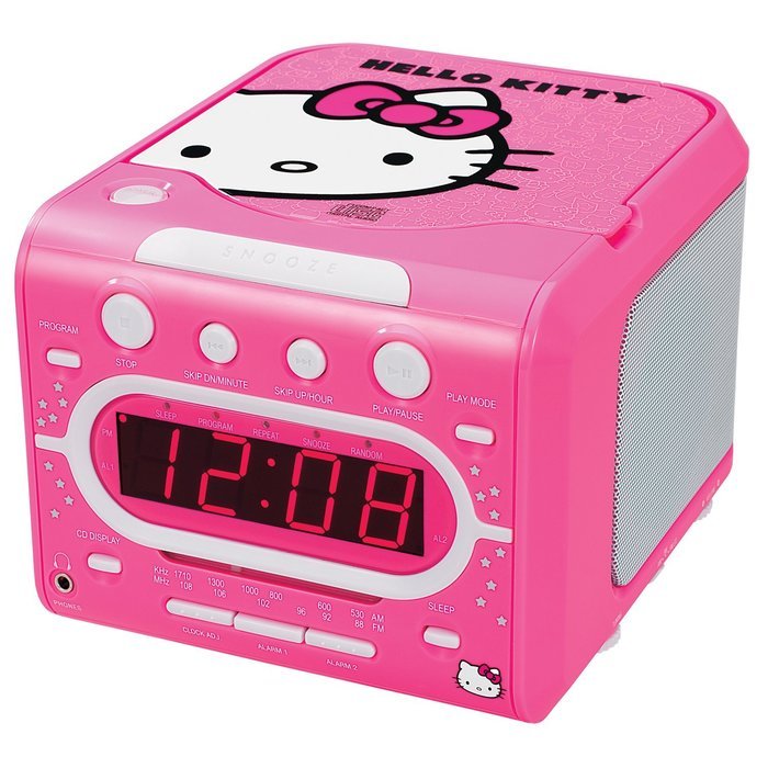 Hello Kitty KT2053 A AM/FM Stereo Alarm Clock Radio with Top Loading CD Player, 6 inch Red LED Display with Dimmer N2