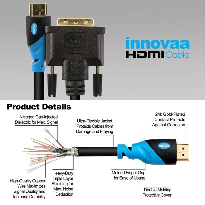 HDMI to DVI Cable, INNOVAA High-Speed HDMI to DVI Adapter Cable - 10 Feet N6