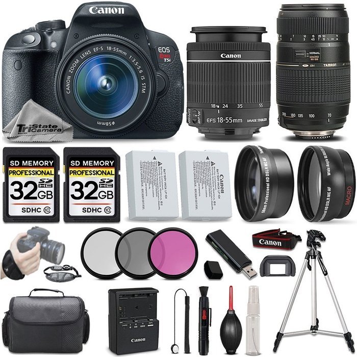 Canon EOS Rebel T5i DSLR Full HD 1080p Camera + Canon18-55mm IS STM Lens + Tamron 70-300mm Lens + .43x Wide Angle...
