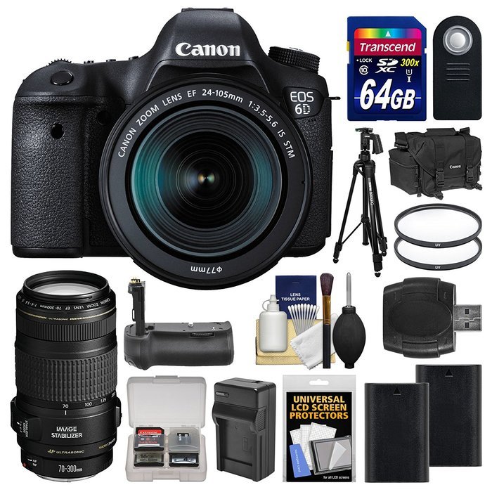 Canon EOS 6D Digital SLR Camera Body with EF 24-105mm IS STM & 70-300mm IS Lens + 64GB Card + Case + 2 Batteries...