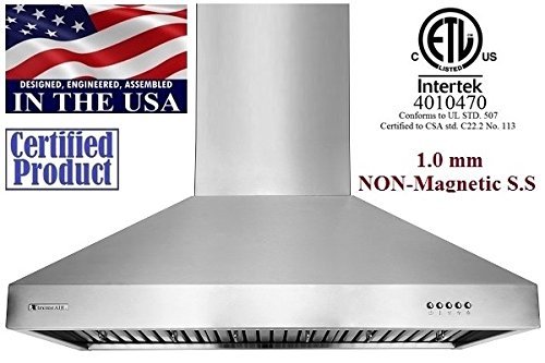 XtremeAir UL03-W36 Wall Mount Range Hood with 900 CFM Baffle Filters/Grease Drain Tunnel, 36" N3