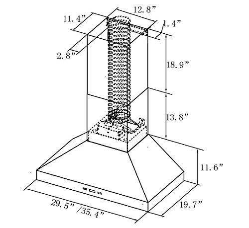 XtremeAir UL03-W36 Wall Mount Range Hood with 900 CFM Baffle Filters/Grease Drain Tunnel, 36" N6
