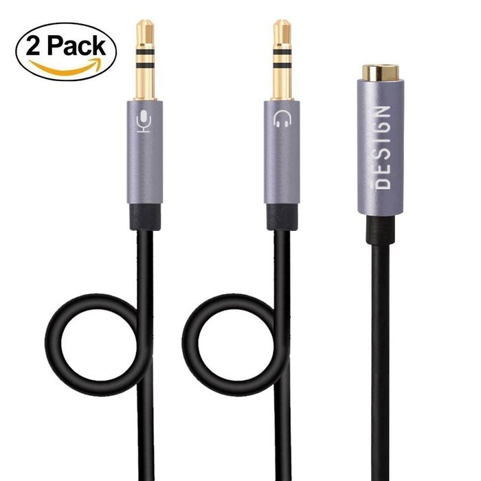 Besign 2-Pack 3.5mm Female to 2 Male Headphone Mic Audio Y Splitter Cable with Separate Headphone / Microphone... N27
