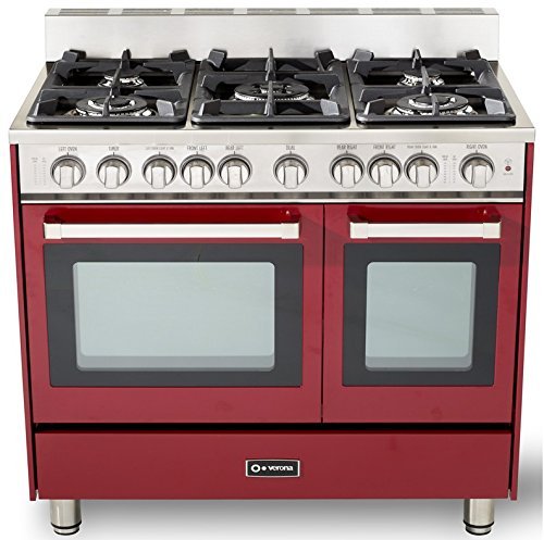 Verona VEFSGG365NDBU 36" Pro-Style Gas Range with 5 Sealed Burners 2 Turbo-Electric Convection Ovens Manual Clean...