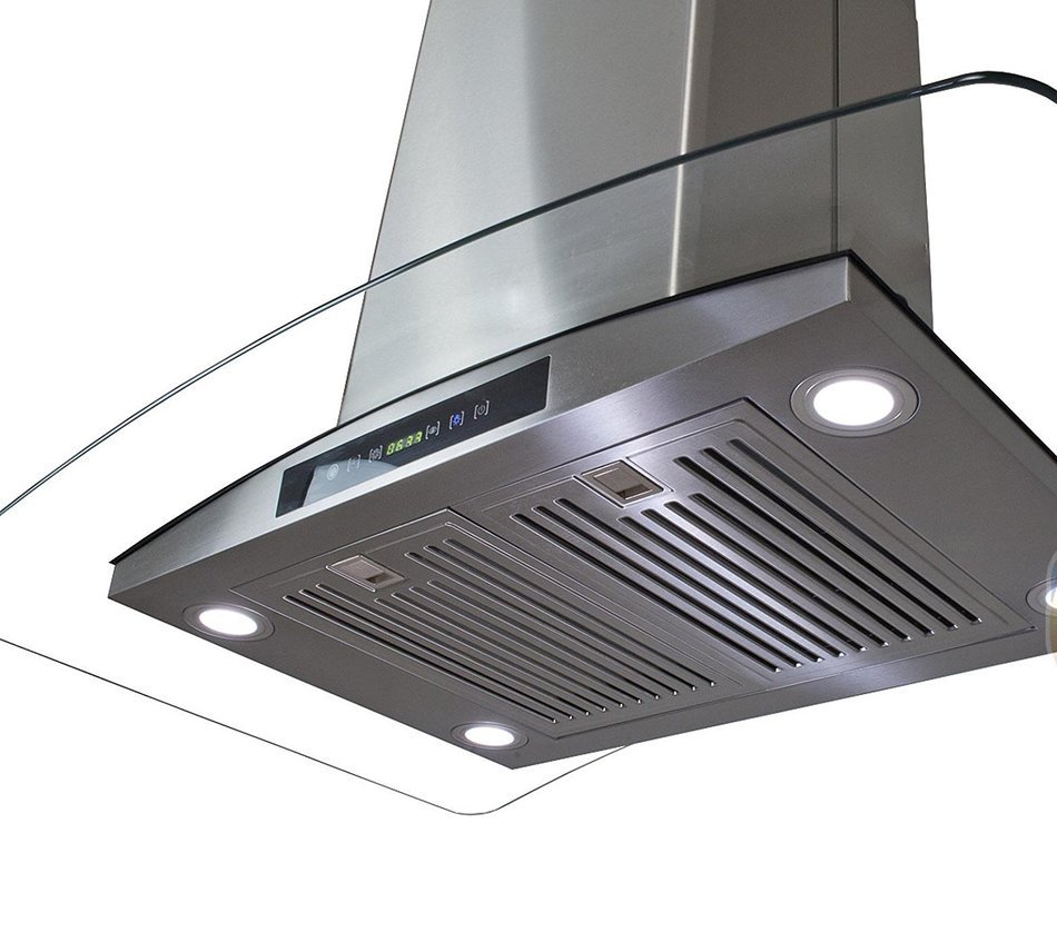 LOH8901-03 Kitchen Hood Vent Stainless Steel Mounted Tempered Glass Canopy and LED Lights, 36 Inch