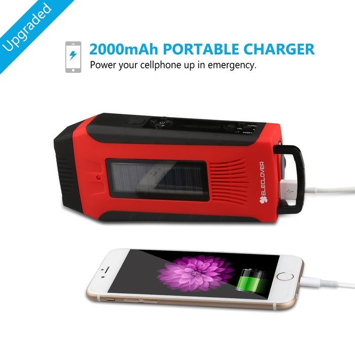 [2016 Upgraded Version] ELECLOVER Portable Dynamo Emergency Solar Crank AM/FM/NOAA(WB) Weather Radio with LED... N8