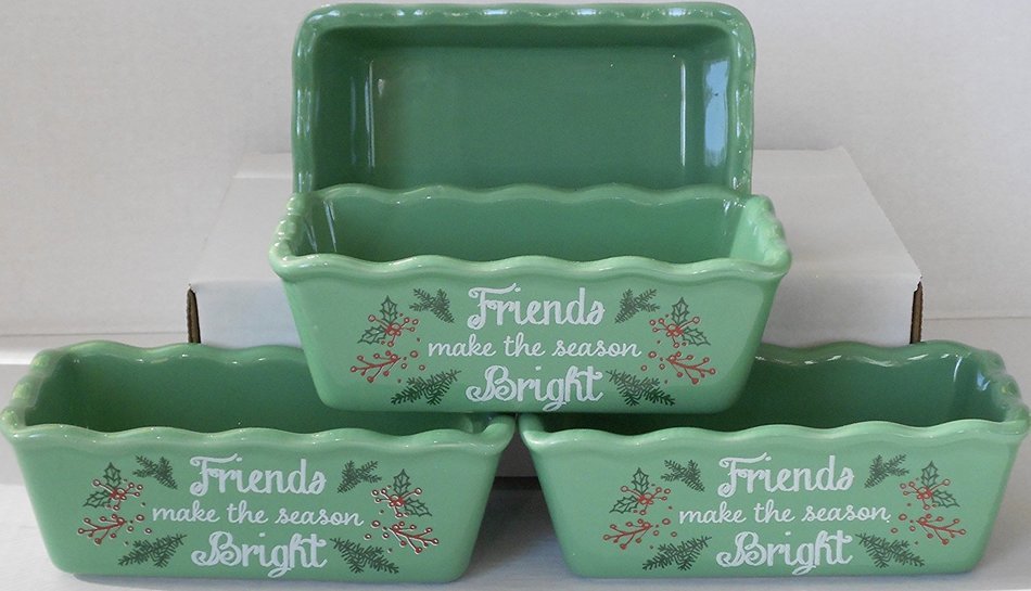 Christmas Stoneware Mini Loaf Pans - 4 Pan Bundle with Scalloped Edges ('On the Nice List Until Proven Naughty...