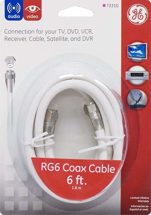 GE 73310 6-Feet RG6 Video Cable, White