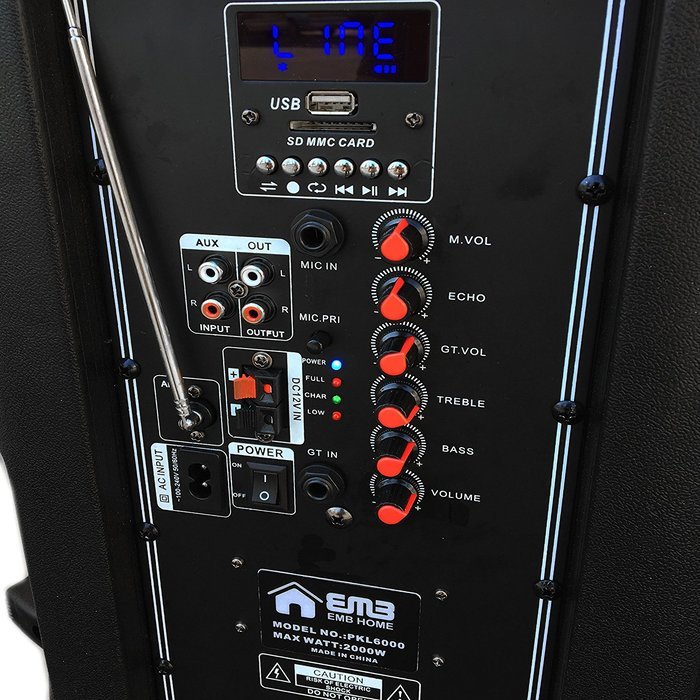 EMB PKL6000 2000W 2x12" PA Rechargeable Trolley Speaker System
