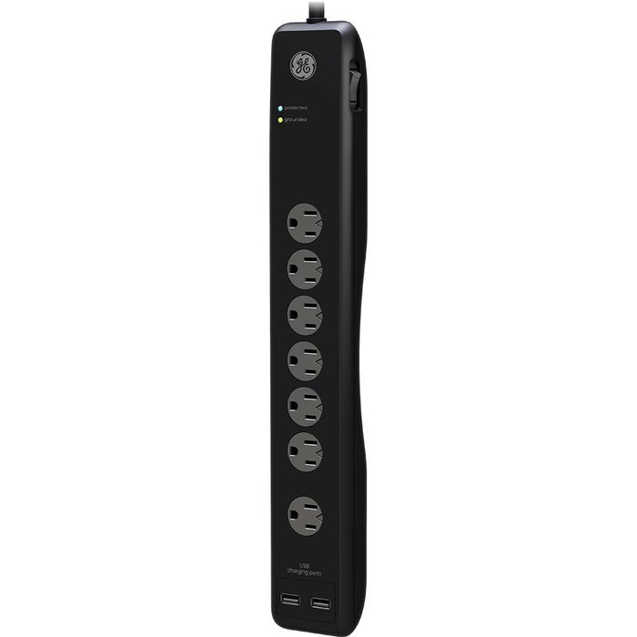 GE 13476 Surge Protector, 10 Outlets, 3000J, 2 USB Ports (2.1A), 6' Cord N3
