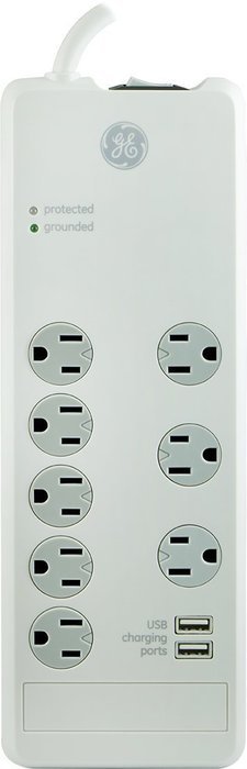 GE 13476 Surge Protector, 10 Outlets, 3000J, 2 USB Ports (2.1A), 6' Cord N4