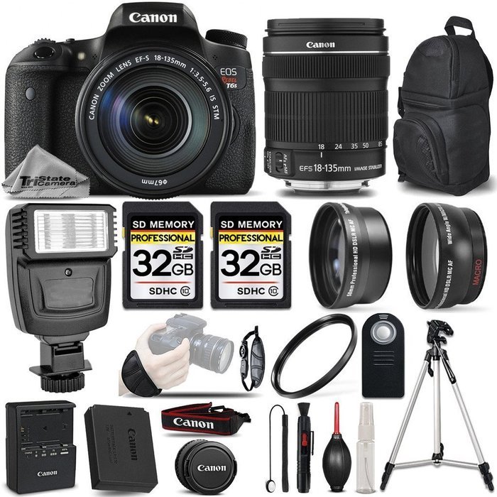 Canon EOS T6s DSLR Camera + Canon EF-S 18-135mm IS STM Lens + Wireless Remote + 0.43x Wide Angle Lens + 2.2x Telephoto... N2