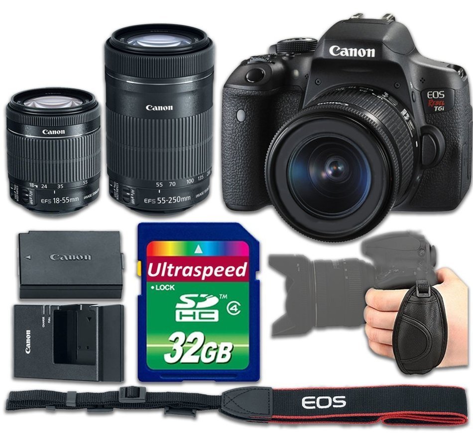 Canon T6i DSLR Camera Body with 18-55mm f/3.5-5.6 IS STM + 55-250mm f/4-5.6 IS STM Kit Bundle - International...