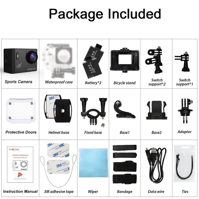Sports Camera, SOOCOO 4K Action Camera 20MP 2.0 Inch Waterproof Diving Camera with 2 Batteries and 19 Accessories... N5