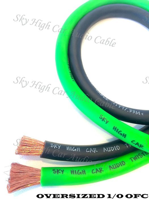 20 ft OFC 1/0 Gauge Oversized 10' GREEN & 10' BLACK Power Ground Wire Sky High Car