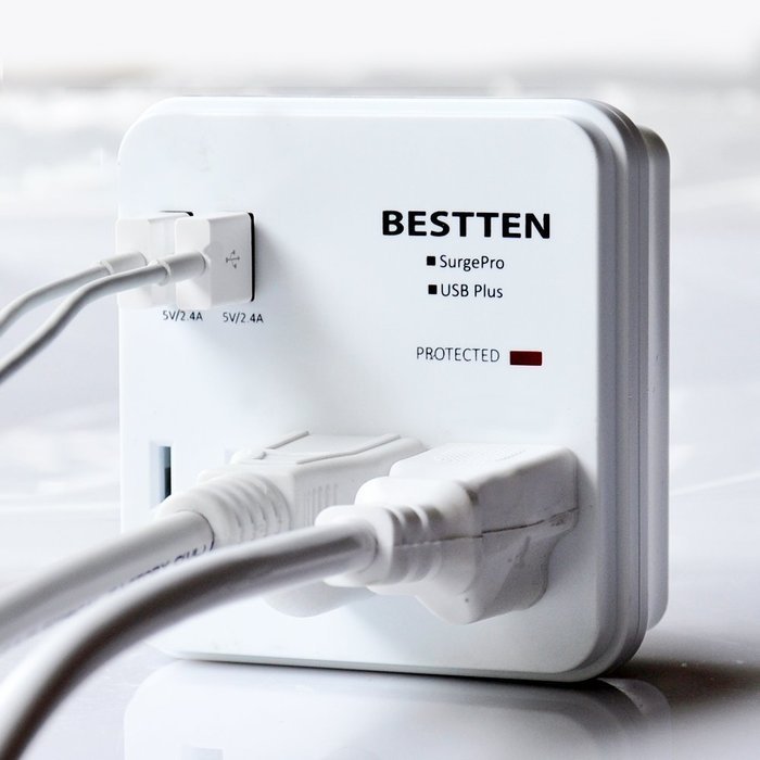 Bestten 3 Outlet Wall Mount Surge Protector with 2 USB Charging Ports (2.4A/Port, Total 3.1A) and Safety Covers... N17